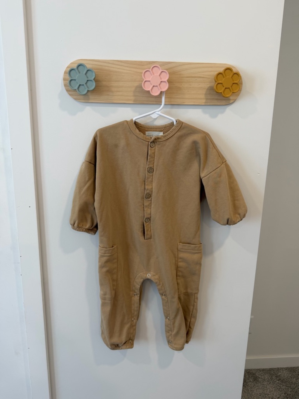 Neutral Tan Baby Sweatshirt Romper
